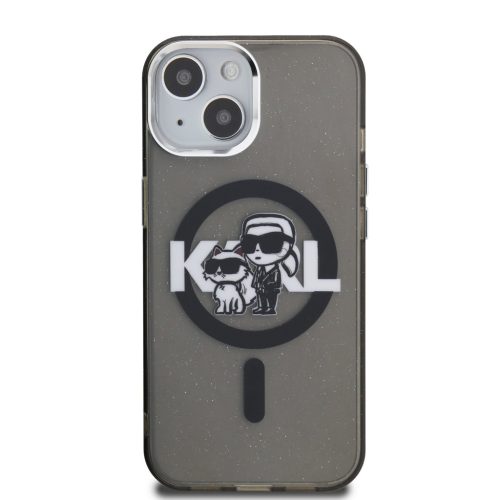 Karl Lagerfeld IML Glitter Karl and Choupette Sketch MagSafe tok, iPhone 16 Pro - fekete