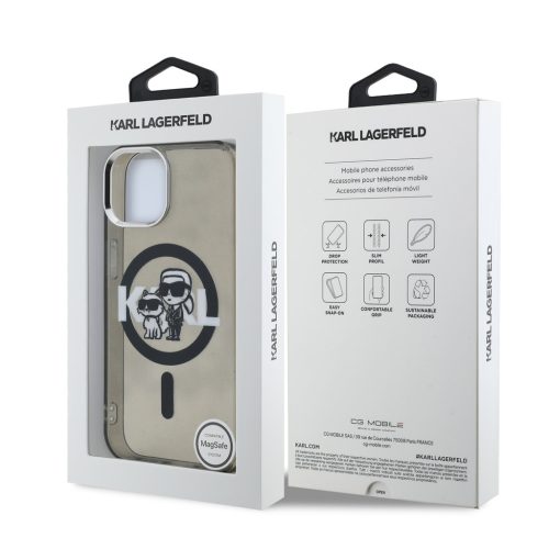 Karl Lagerfeld IML Glitter Karl and Choupette Sketch MagSafe tok, iPhone 16 Pro - fekete