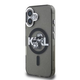   Karl Lagerfeld IML Glitter Karl and Choupette Sketch MagSafe tok, iPhone 16 - fekete