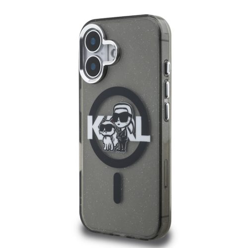 Karl Lagerfeld IML Glitter Karl and Choupette Sketch MagSafe tok, iPhone 16 - fekete