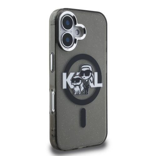 Karl Lagerfeld IML Glitter Karl and Choupette Sketch MagSafe tok, iPhone 16 - fekete
