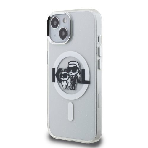 Karl Lagerfeld IML Glitter Karl and Choupette Sketch MagSafe tok, iPhone 16 Pro Transparent