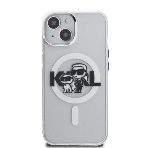 Karl Lagerfeld IML Glitter Karl and Choupette Sketch MagSafe tok, iPhone 16 Pro Transparent