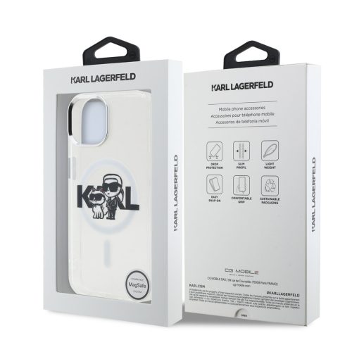 Karl Lagerfeld IML Glitter Karl and Choupette Sketch MagSafe tok, iPhone 16 Pro Transparent