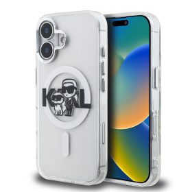   Karl Lagerfeld IML Glitter Karl and Choupette Sketch MagSafe tok, iPhone 16 Transparent