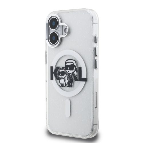 Karl Lagerfeld IML Glitter Karl and Choupette Sketch MagSafe tok, iPhone 16 Transparent