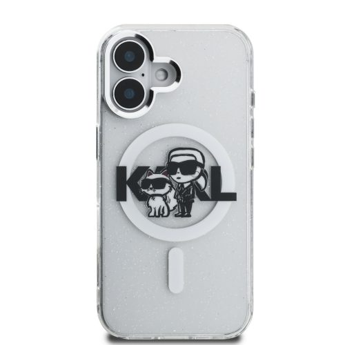 Karl Lagerfeld IML Glitter Karl and Choupette Sketch MagSafe tok, iPhone 16 Transparent