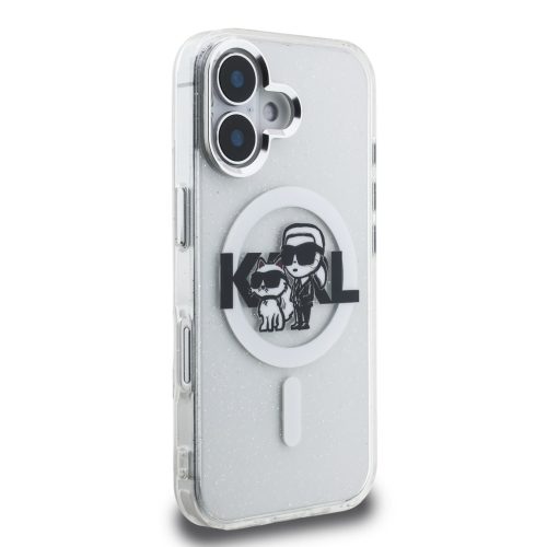 Karl Lagerfeld IML Glitter Karl and Choupette Sketch MagSafe tok, iPhone 16 Transparent