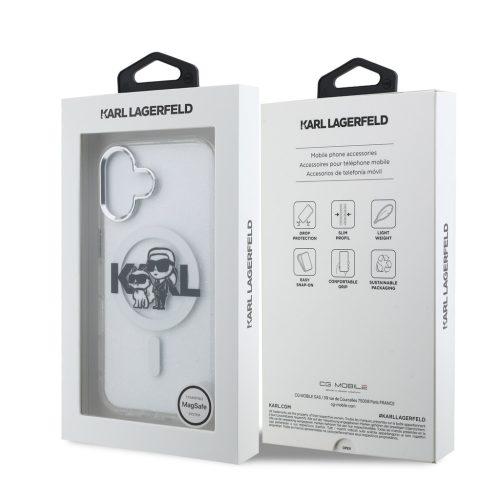 Karl Lagerfeld IML Glitter Karl and Choupette Sketch MagSafe tok, iPhone 16 Transparent