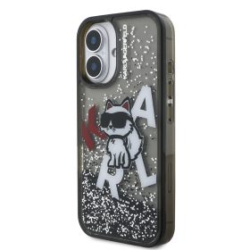   Karl Lagerfeld Liquid Glitter Scattered Choupette iPhone 16 tok – fekete