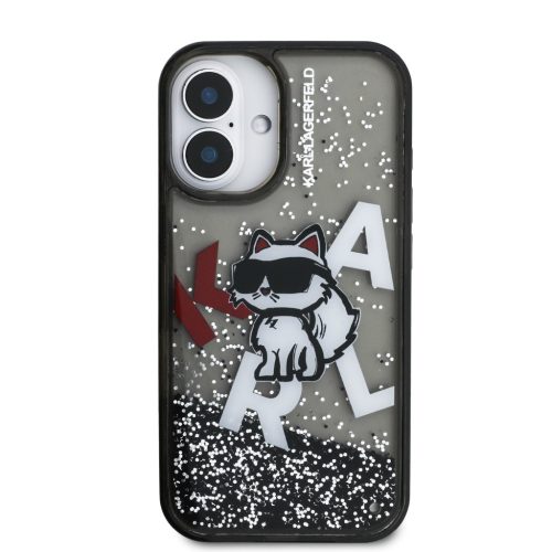 Karl Lagerfeld Liquid Glitter Scattered Choupette iPhone 16 tok – fekete