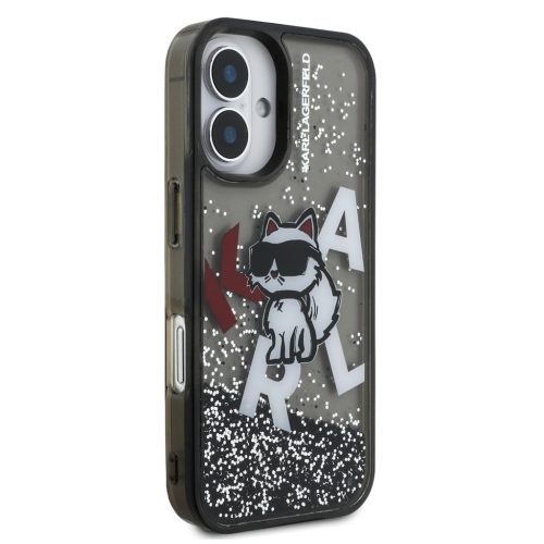 Karl Lagerfeld Liquid Glitter Scattered Choupette iPhone 16 tok – fekete