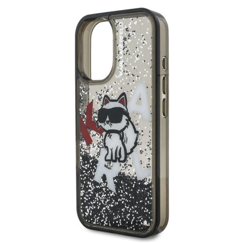 Karl Lagerfeld Liquid Glitter Scattered Choupette iPhone 16 tok – fekete