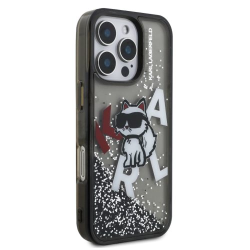 Karl Lagerfeld Liquid Glitter Scattered Choupette iPhone 16 Pro tok – fekete