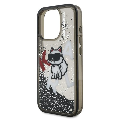Karl Lagerfeld Liquid Glitter Scattered Choupette iPhone 16 Pro tok – fekete