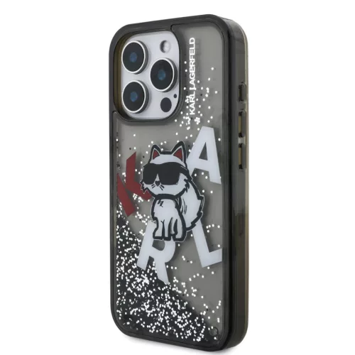 Karl Lagerfeld Liquid Glitter Scattered Choupette iPhone 16 Pro Max tok – fekete