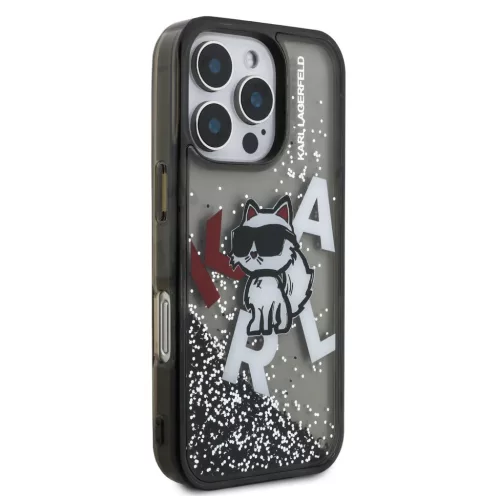 Karl Lagerfeld Liquid Glitter Scattered Choupette iPhone 16 Pro Max tok – fekete