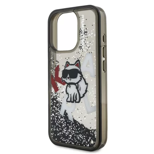 Karl Lagerfeld Liquid Glitter Scattered Choupette iPhone 16 Pro Max tok – fekete