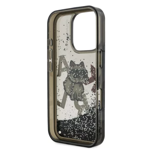 Karl Lagerfeld Liquid Glitter Scattered Choupette iPhone 16 Pro Max tok – fekete