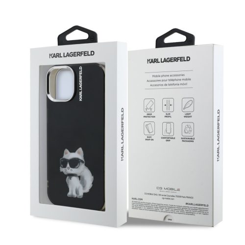 Karl Lagerfeld IML Aquarelle Choupette tok, iPhone 16 Pro - fekete