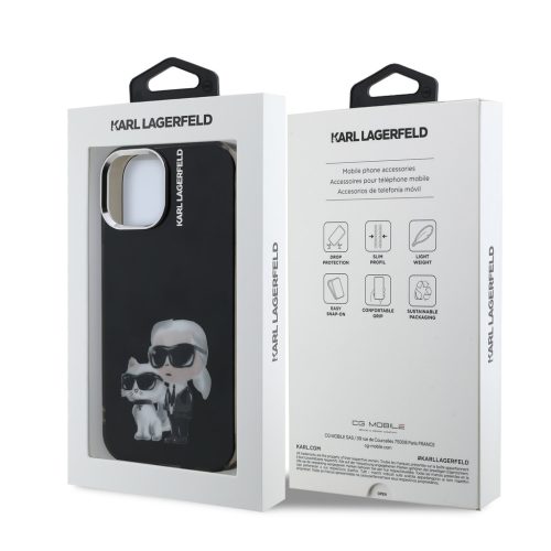 Karl Lagerfeld IML Aquarelle Karl and Choupette tok, iPhone 16 Pro - fekete