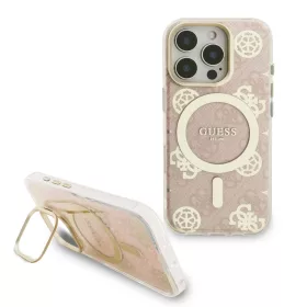   Guess PC/TPU Electroplated Stand Camera Frame MagSafe tok Apple iPhone 16 Pro készülékhez – rózsaszín
