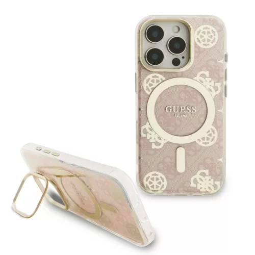Guess PC/TPU Electroplated Stand Camera Frame MagSafe tok Apple iPhone 16 Pro készülékhez – rózsaszín