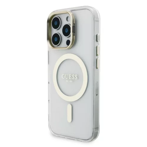 Guess PC/TPU Electroplated Stand Camera Frame MagSafe tok Apple iPhone 16 Pro készülékhez – rózsaszín