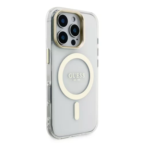 Guess PC/TPU Electroplated Stand Camera Frame MagSafe tok Apple iPhone 16 Pro készülékhez – rózsaszín