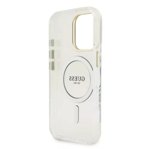 Guess PC/TPU Electroplated Stand Camera Frame MagSafe tok Apple iPhone 16 Pro készülékhez – rózsaszín