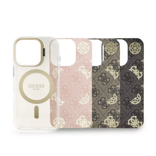 Guess PC/TPU Electroplated Stand Camera Frame MagSafe tok Apple iPhone 16 Pro készülékhez – rózsaszín