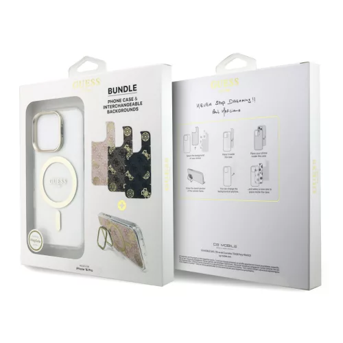 Guess PC/TPU Electroplated Stand Camera Frame MagSafe tok Apple iPhone 16 Pro készülékhez – rózsaszín