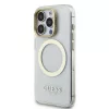 Guess IML - arany Outline Stand Camera Frame MagSafe tok, iPhone 16 Pro Max átlátszó