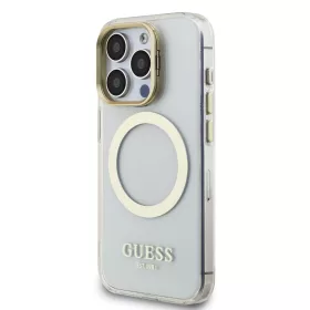   Guess IML - arany Outline Stand Camera Frame MagSafe tok, iPhone 16 Pro Max átlátszó