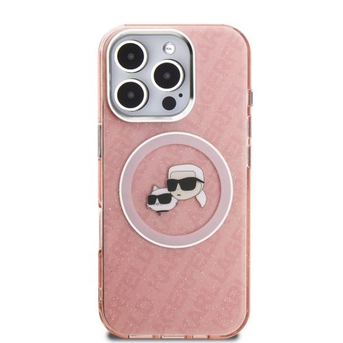 Karl Lagerfeld IML K&CH Heads Repeated Logo MagSafe tok, iPhone 16 Pro - rózsaszín