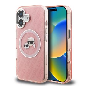   Karl Lagerfeld IML K&CH Heads Repeated Logo MagSafe tok, iPhone 16 - rózsaszín