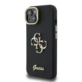   Guess PU Grained 4G Logo Stand Camera Frame tok, iPhone 15 Pro - fekete