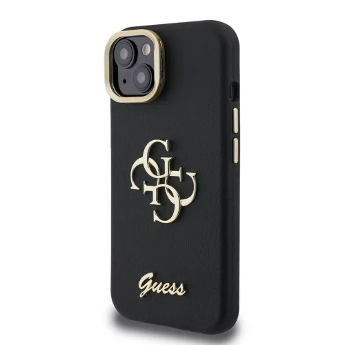 Guess PU Grained 4G Logo Stand Camera Frame tok, iPhone 15 Pro - fekete