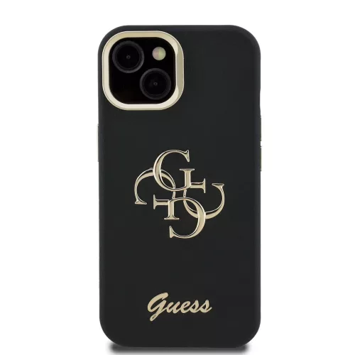 Guess PU Grained 4G Logo Stand Camera Frame tok, iPhone 15 Pro - fekete