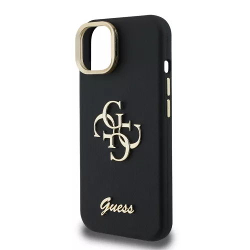 Guess PU Grained 4G Logo Stand Camera Frame tok, iPhone 15 Pro - fekete