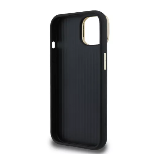 Guess PU Grained 4G Logo Stand Camera Frame tok, iPhone 15 Pro - fekete