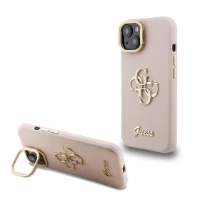   Guess PU Grained 4G Logo Stand Camera Frame tok, iPhone 15 - rózsaszín