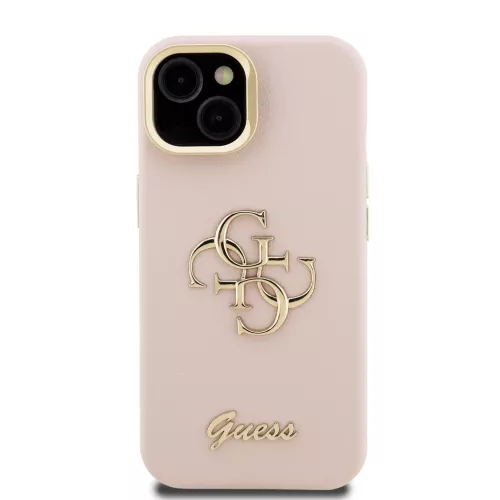 Guess PU Grained 4G Logo Stand Camera Frame tok, iPhone 15 - rózsaszín