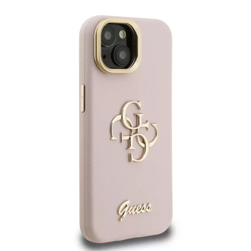 Guess PU Grained 4G Logo Stand Camera Frame tok, iPhone 15 - rózsaszín