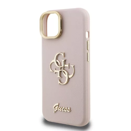 Guess PU Grained 4G Logo Stand Camera Frame tok, iPhone 15 - rózsaszín