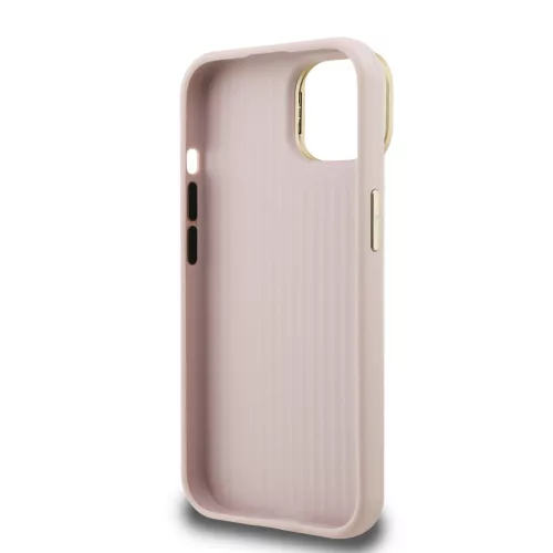 Guess PU Grained 4G Logo Stand Camera Frame tok, iPhone 15 - rózsaszín