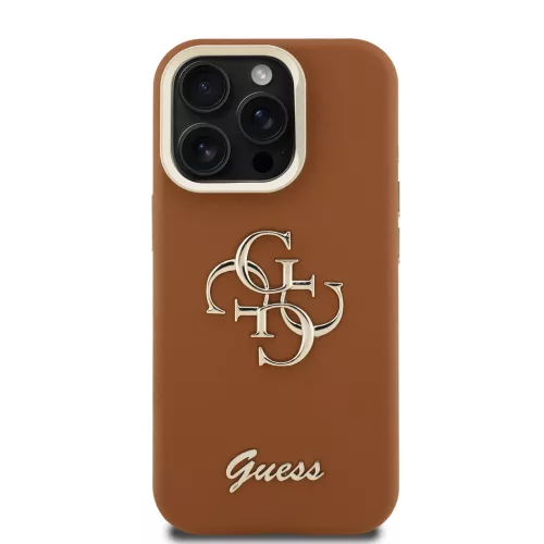 Guess PU Grained 4G Logo tok,  kihajtható állvánnyal iPhone 13 - barna