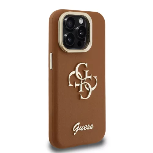 Guess PU Grained 4G Logo tok,  kihajtható állvánnyal iPhone 13 - barna