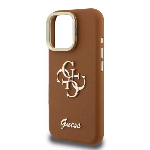 Guess PU Grained 4G Logo tok,  kihajtható állvánnyal iPhone 13 - barna