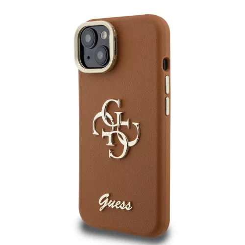 Guess PU Grained 4G Logo Stand Camera Frame tok, iPhone 15 Pro Max - barna